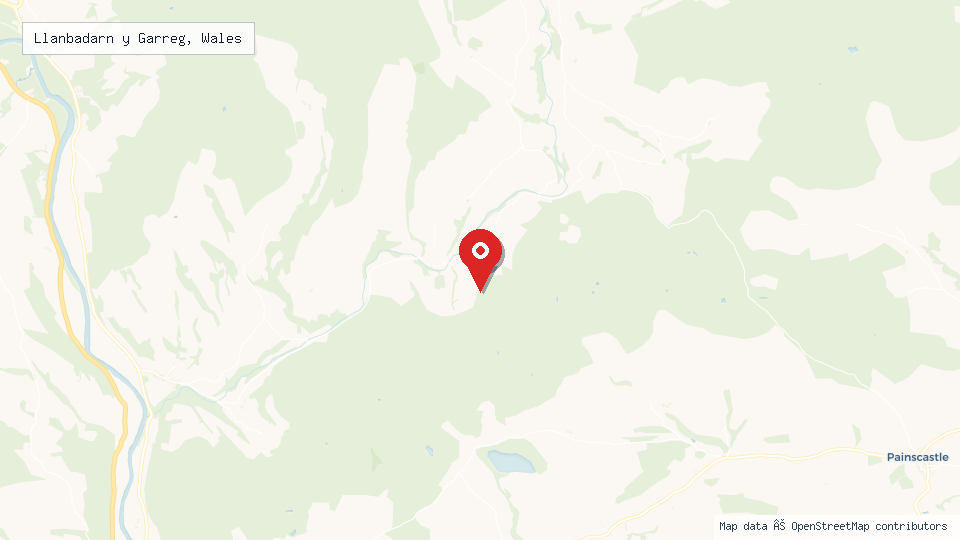 Street map of Llanbadarn y Garreg, Wales with location pin