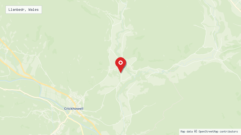 Street map of Llanbedr, Wales with location pin