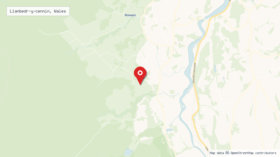 Street map of Llanbedr-y-cennin, Wales with location pin