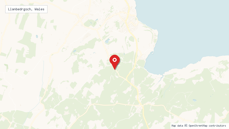 Street map of Llanbedrgoch, Wales with location pin