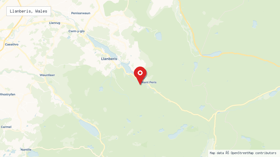 Street map of Llanberis, Wales with location pin