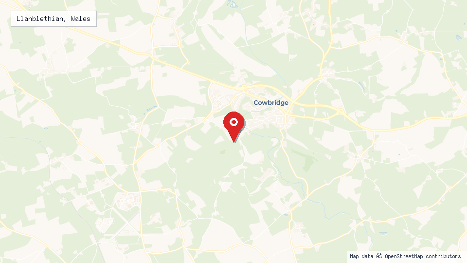 Street map of Llanblethian, Wales with location pin