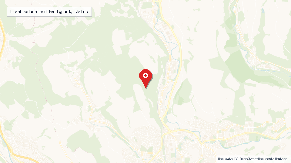 Street map of Llanbradach and Pwllypant, Wales with location pin