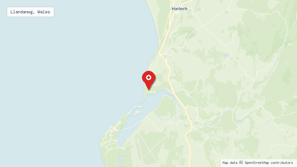 Street map of Llandanwg, Wales with location pin