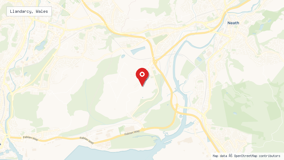 Street map of Llandarcy, Wales with location pin