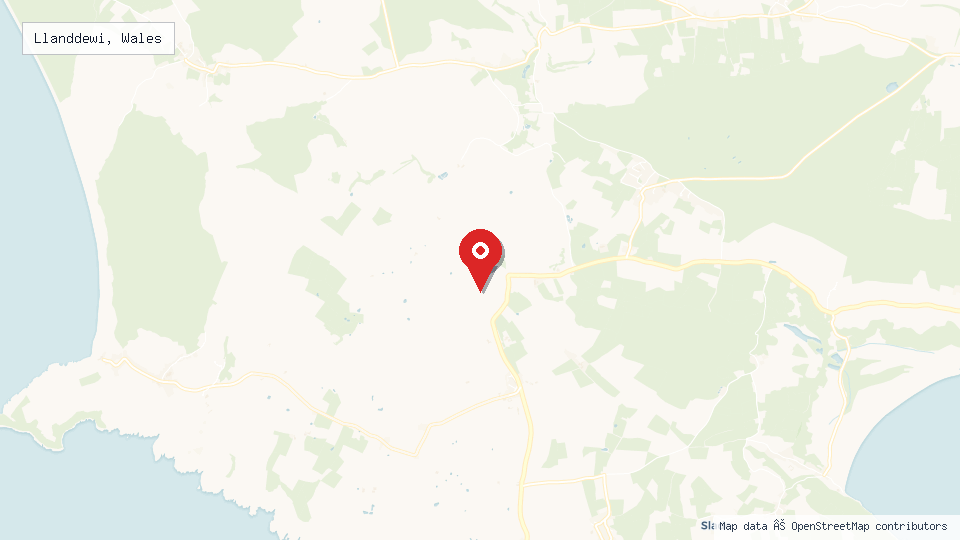 Street map of Llanddewi, Wales with location pin