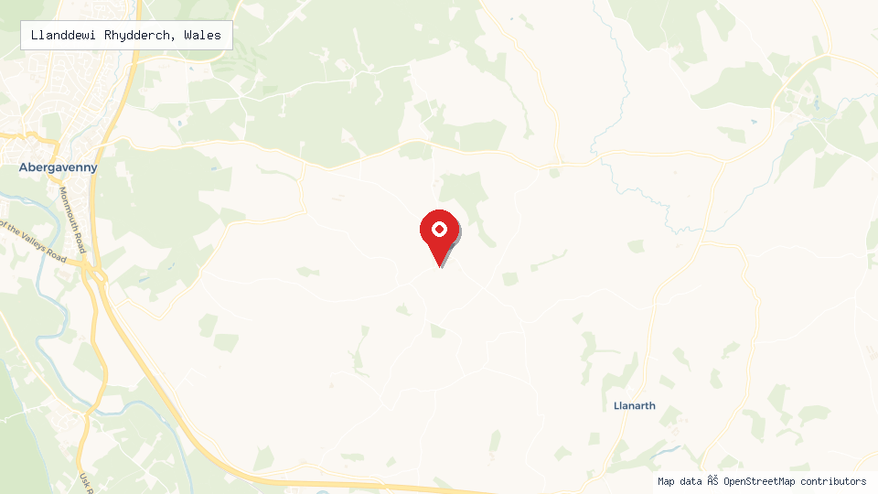 Street map of Llanddewi Rhydderch, Wales with location pin