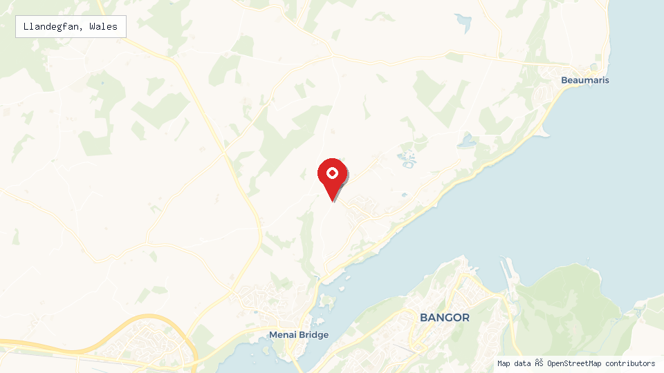Street map of Llandegfan, Wales with location pin