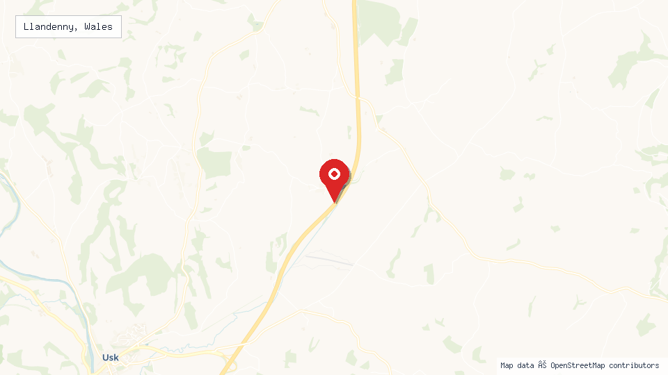 Street map of Llandenny, Wales with location pin