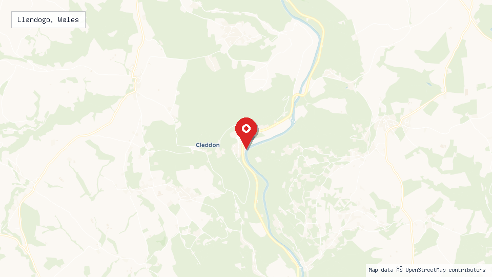 Street map of Llandogo, Wales with location pin