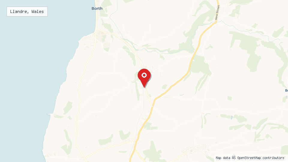 Street map of Llandre, Wales with location pin