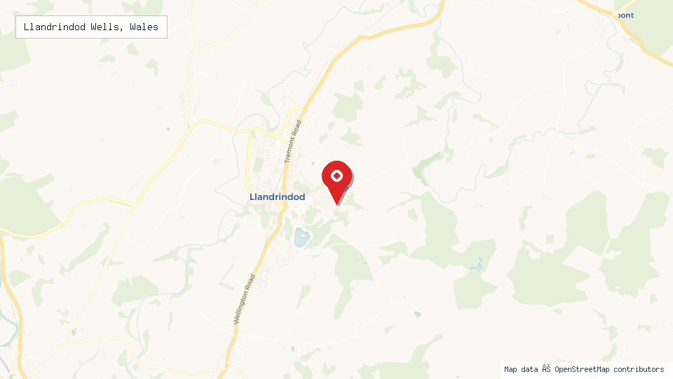 Street map of Llandrindod Wells, Wales with location pin