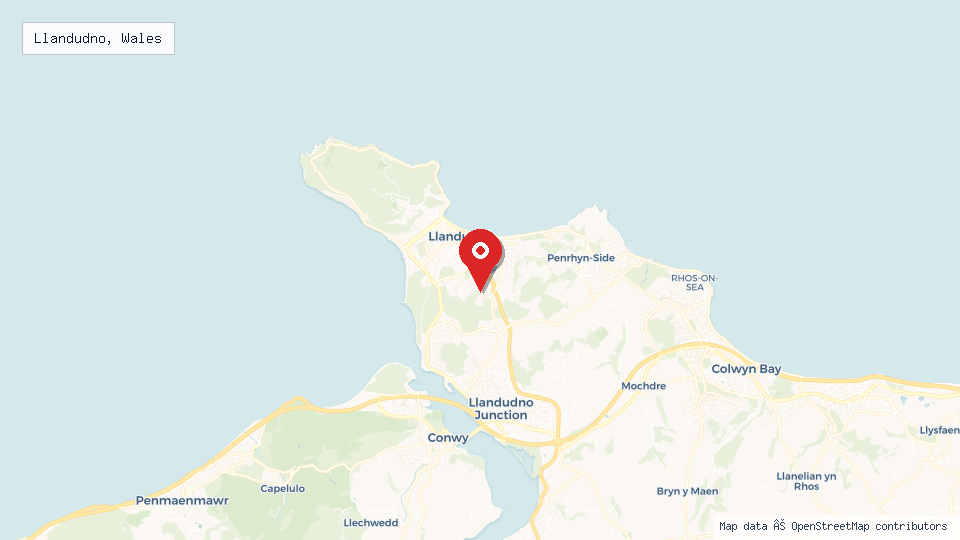 Street map of Llandudno, Wales with location pin