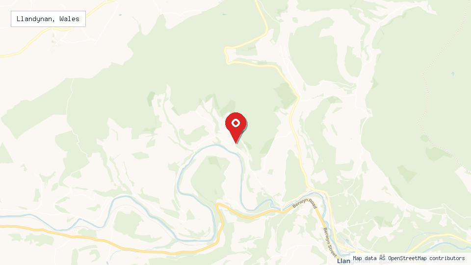 Street map of Llandynan, Wales with location pin