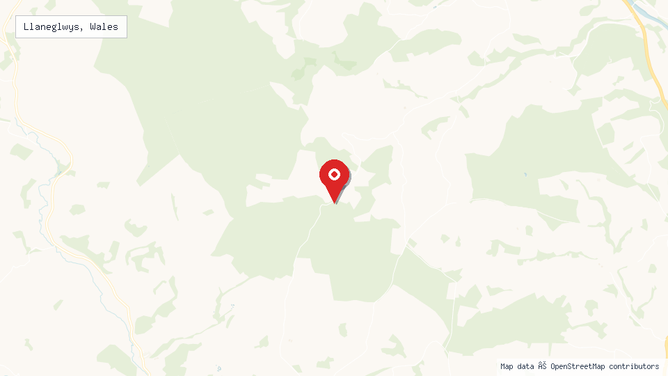Street map of Llaneglwys, Wales with location pin