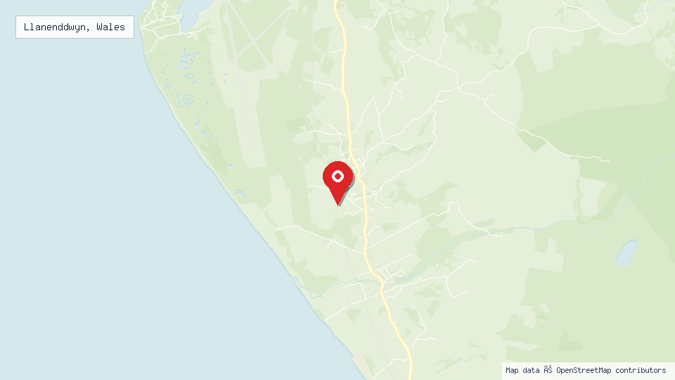 Street map of Llanenddwyn, Wales with location pin