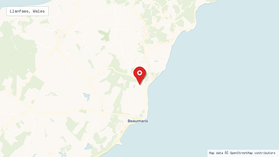 Street map of Llanfaes, Wales with location pin