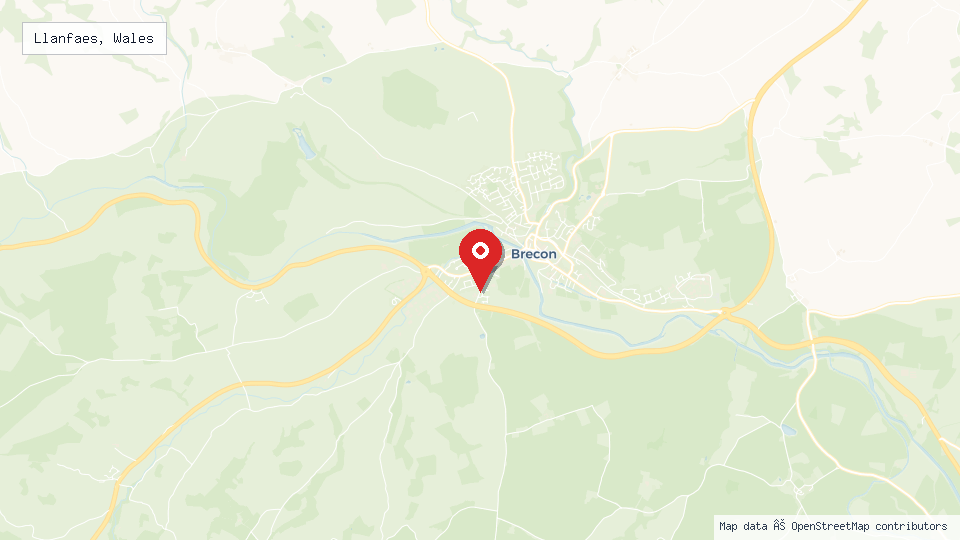 Street map of Llanfaes, Wales with location pin
