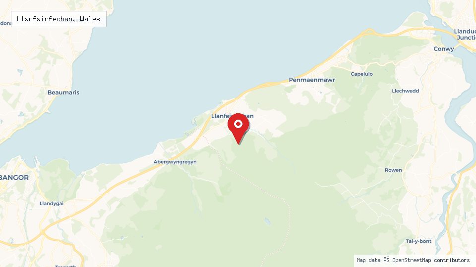 Street map of Llanfairfechan, Wales with location pin