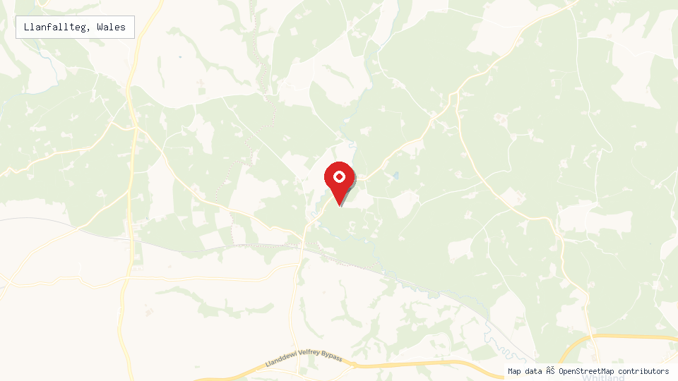 Street map of Llanfallteg, Wales with location pin