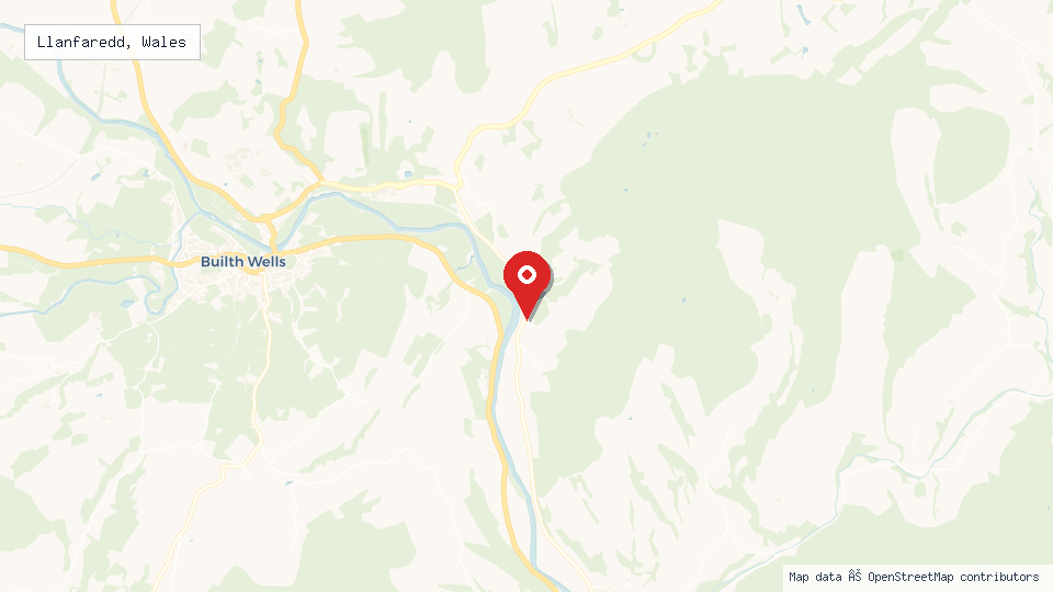 Street map of Llanfaredd, Wales with location pin