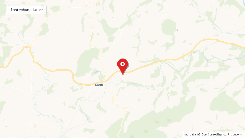 Street map of Llanfechan, Wales with location pin