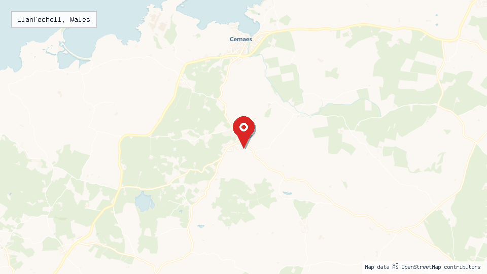 Street map of Llanfechell, Wales with location pin
