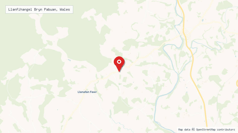 Street map of Llanfihangel Bryn Pabuan, Wales with location pin