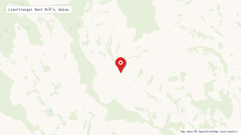 Street map of Llanfihangel Nant Brân, Wales with location pin