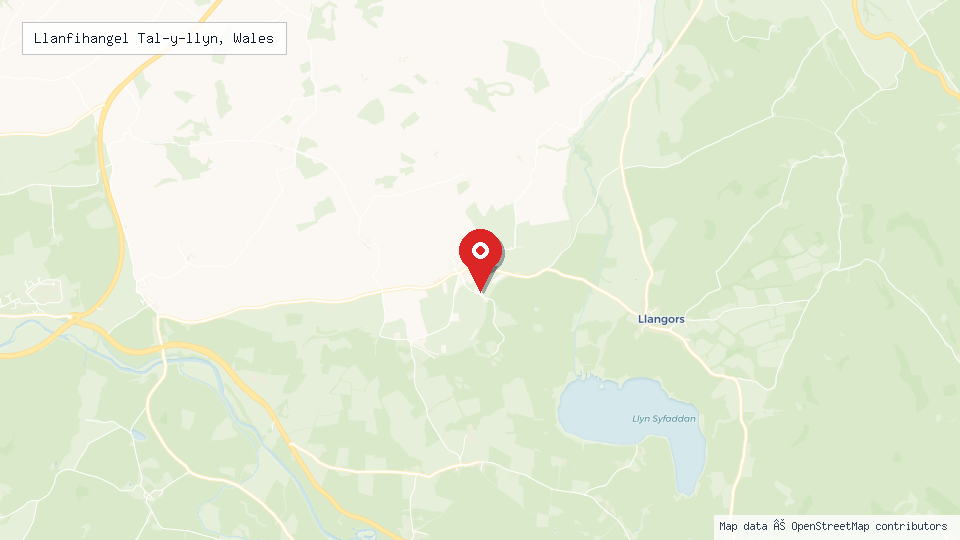 Street map of Llanfihangel Tal-y-llyn, Wales with location pin
