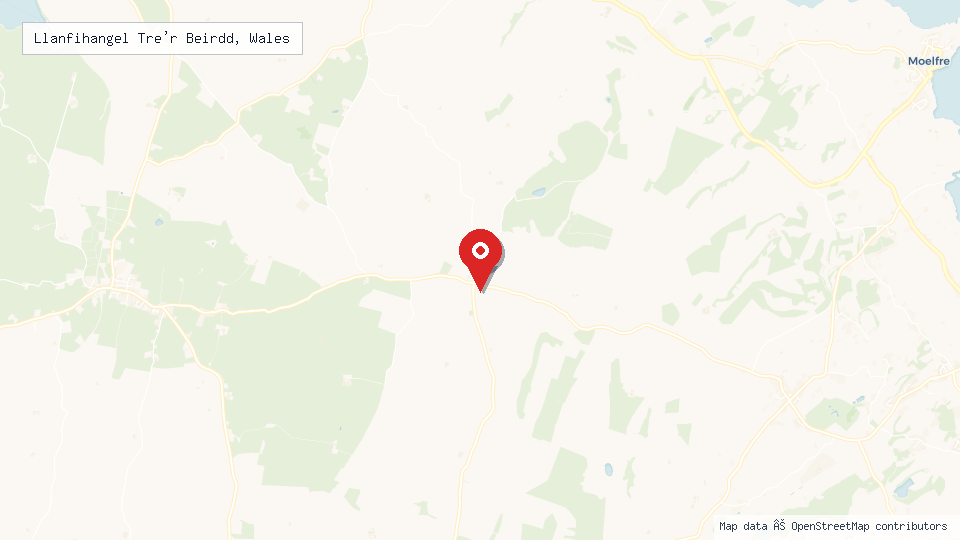 Street map of Llanfihangel Tre'r Beirdd, Wales with location pin