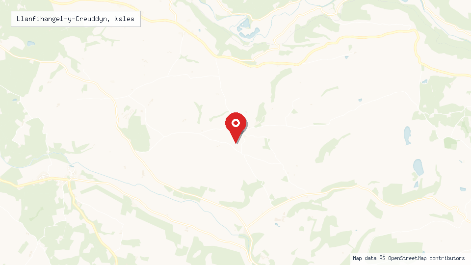 Street map of Llanfihangel-y-Creuddyn, Wales with location pin