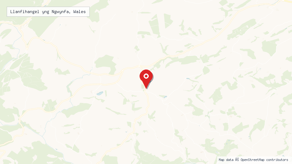 Street map of Llanfihangel yng Ngwynfa, Wales with location pin