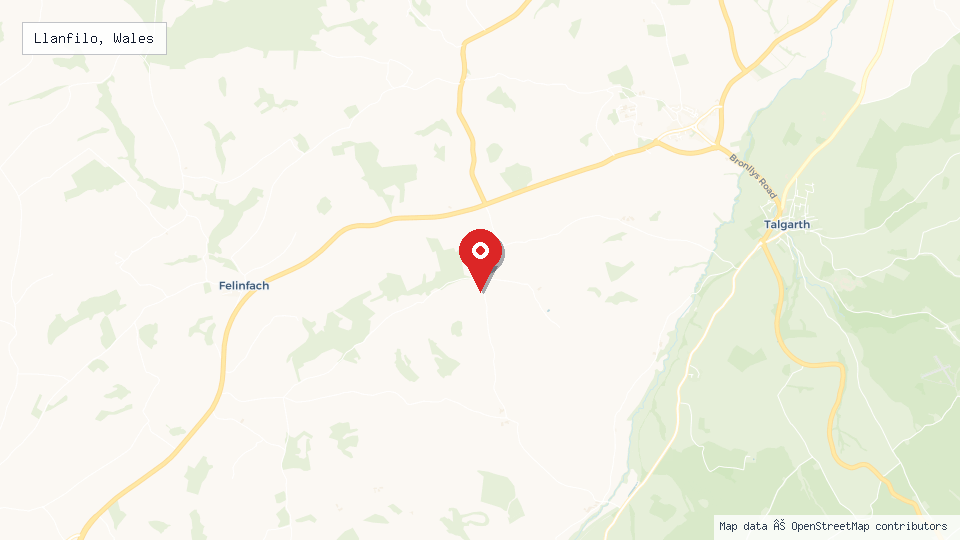 Street map of Llanfilo, Wales with location pin