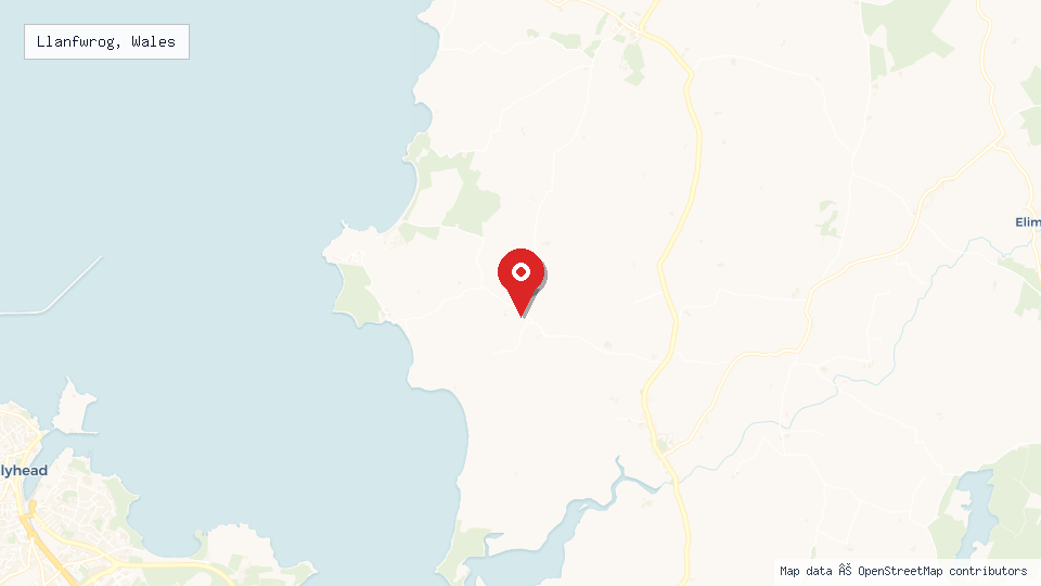 Street map of Llanfwrog, Wales with location pin