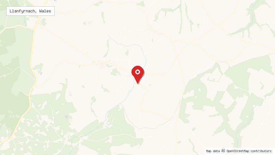 Street map of Llanfyrnach, Wales with location pin