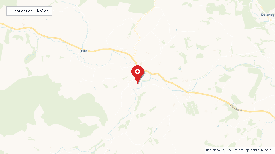 Street map of Llangadfan, Wales with location pin