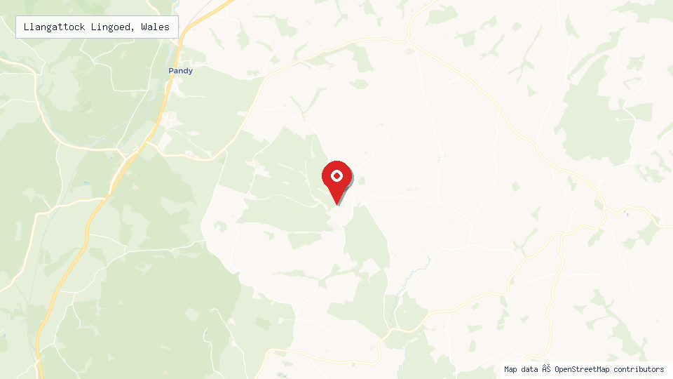 Street map of Llangattock Lingoed, Wales with location pin