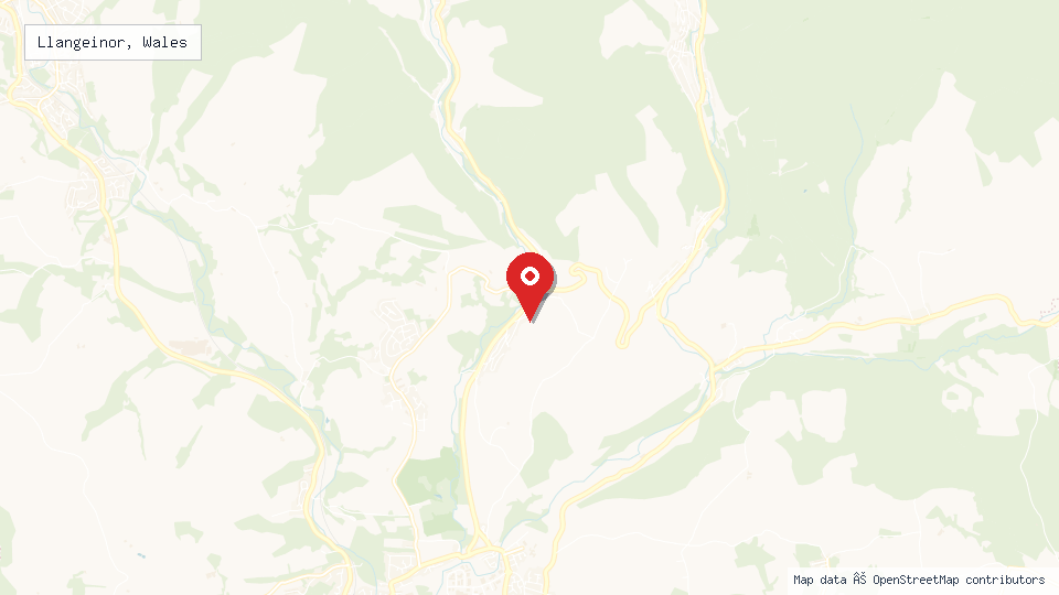 Street map of Llangeinor, Wales with location pin