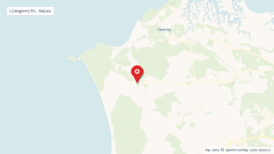 Street map of Llangennith, Wales with location pin