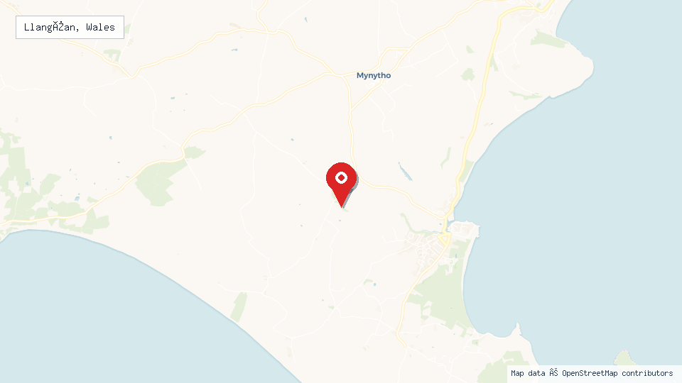 Street map of Llangïan, Wales with location pin
