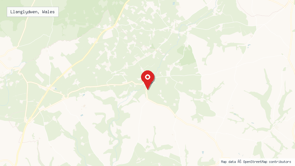 Street map of Llanglydwen, Wales with location pin