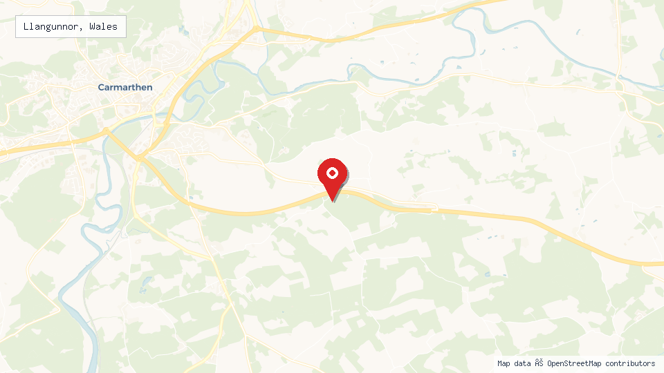 Street map of Llangunnor, Wales with location pin