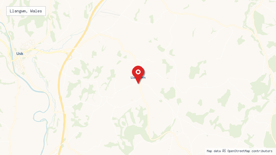 Street map of Llangwm, Wales with location pin