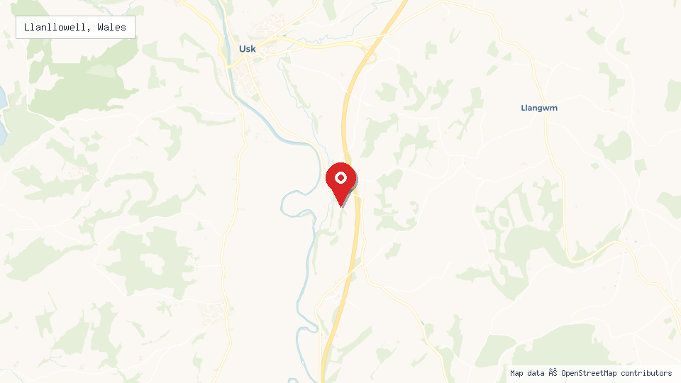 Street map of Llanllowell, Wales with location pin
