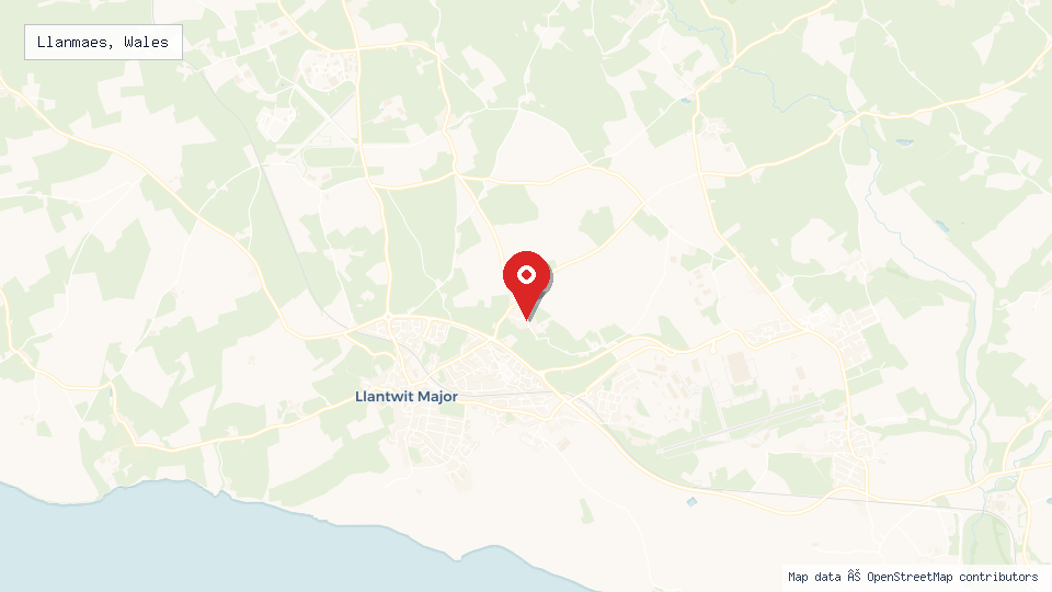 Street map of Llanmaes, Wales with location pin