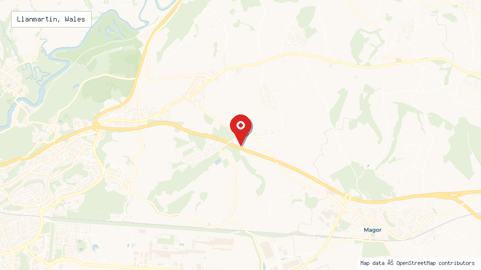 Street map of Llanmartin, Wales with location pin