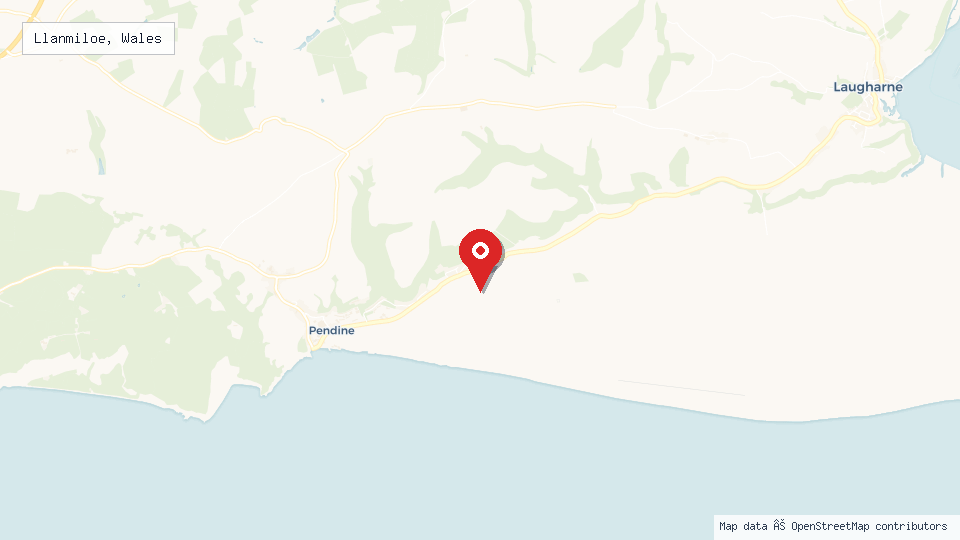 Street map of Llanmiloe, Wales with location pin