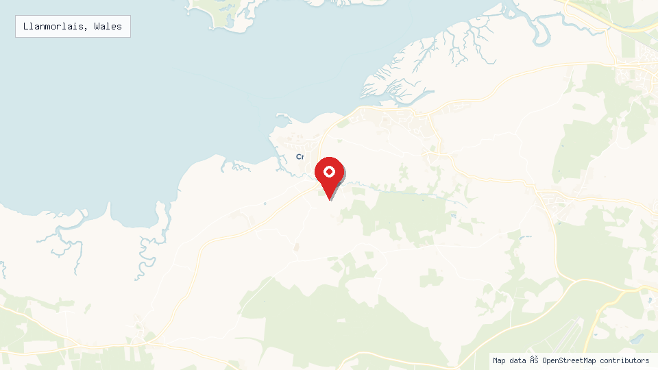 Street map of Llanmorlais, Wales with location pin