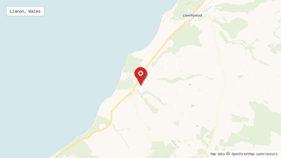 Street map of Llanon, Wales with location pin